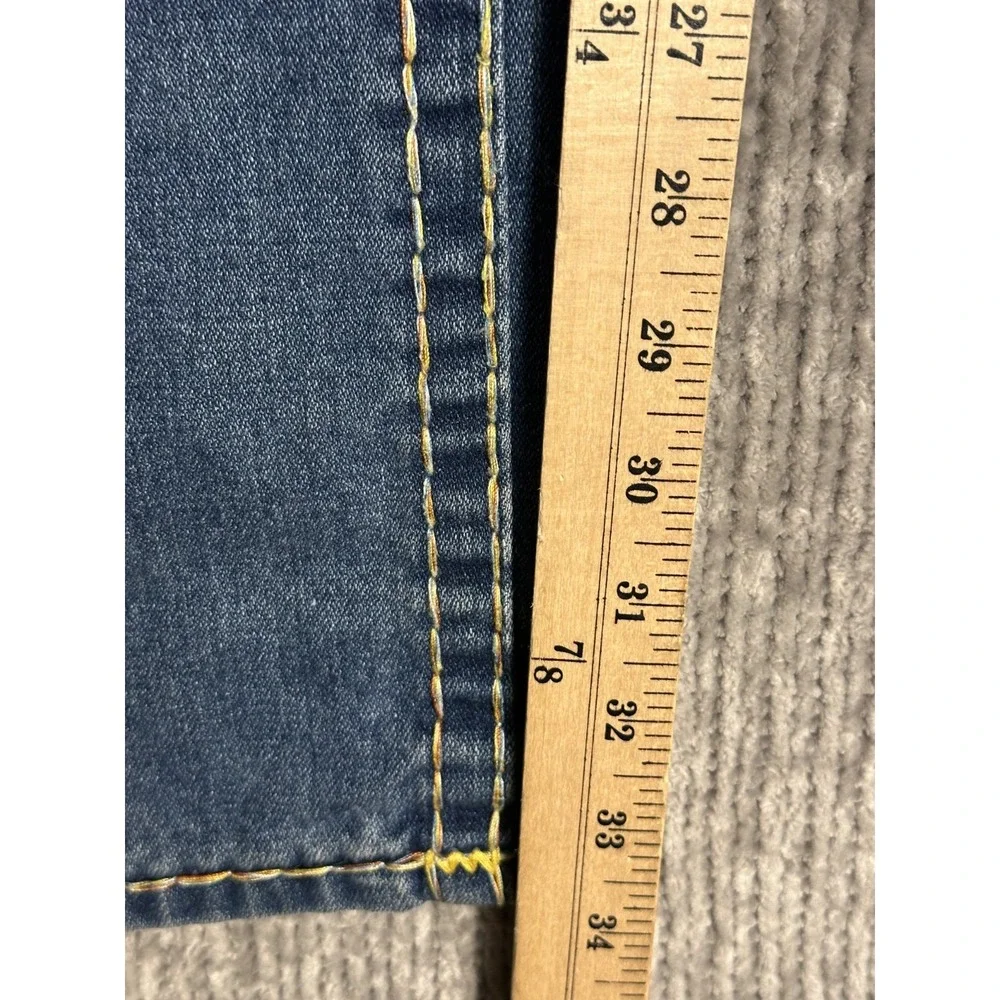 TRUE RELIGION Jeans Mens 36x33 Straight Leg Blue Denim Yellow Stitching